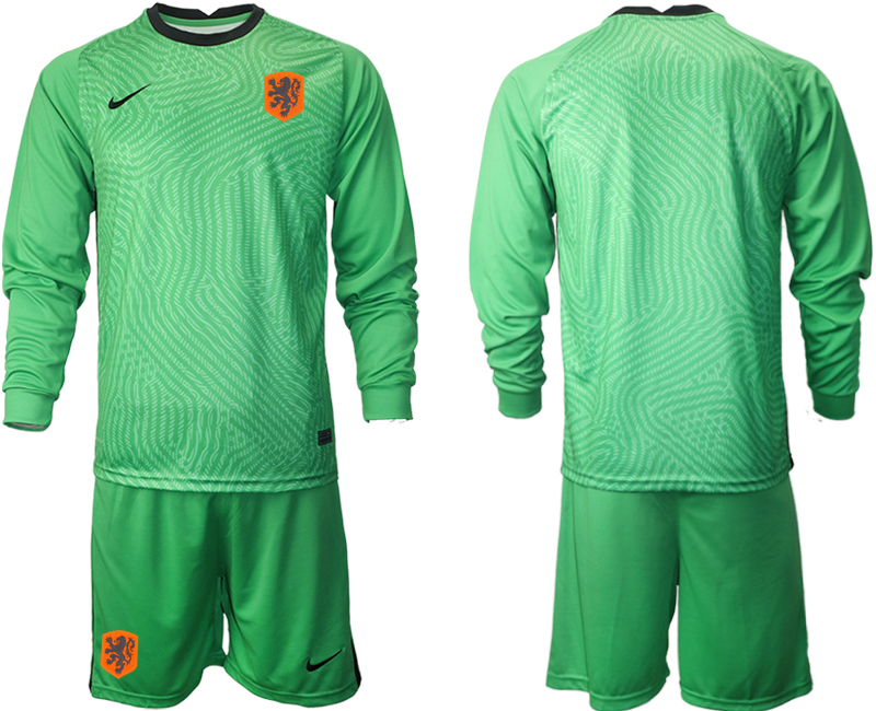 Men 2021 European Cup Netherlands green Long sleeve goalkeeper Soccer Jersey->netherlands(holland) jersey->Soccer Country Jersey